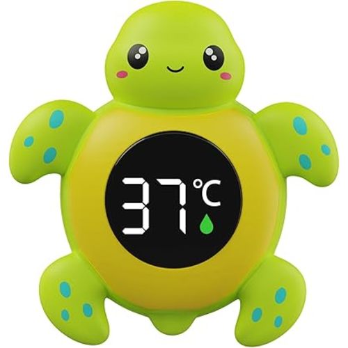 Baby Bath Thermometer Baby Safety, Digital 2-in-1 Room & Bath Water Thermometer with 3-Color Backlight & Temperature Warning, Floating Turtle Design for Infant Toddler, Auto On/Off