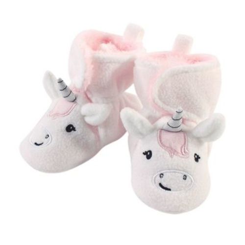 Hudson Baby Infant and Toddler Girl Cozy Fleece Booties, Silver White Unicorn, 6-12 Months