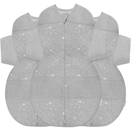 Happiest Baby SNOO Sleep Sack - 100% Organic Cotton Baby Swaddle Blanket - Doctor Designed Promotes Healthy Hip Development - 3-Pack Bundle (Graphite Stars, S, M, L)
