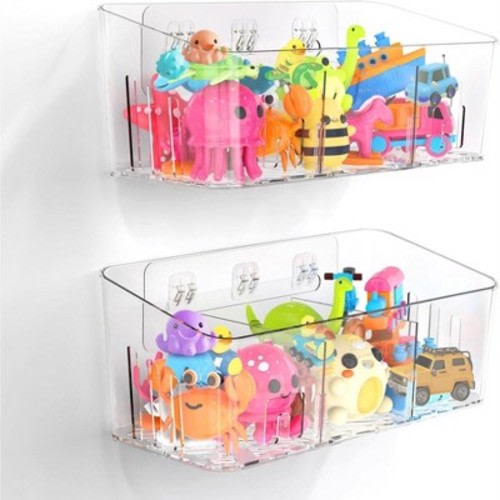 Etokfoks 2 Pack Large Bath Toy Storage Organizer 11.7 x 5.5 x 4.72 Inch Quick Dry 3 Compartment Basket for Baby Kids Bathroom