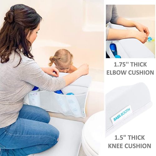 Bath Kneeler and Elbow Rest Pad, Extra Thick Baby Bath Kneeling Pad and Elbow Pad for Bathtub. Bath Tub Elbow Pad with Infant Toy and Baby Accessories Organizer, Off White Color - Large
