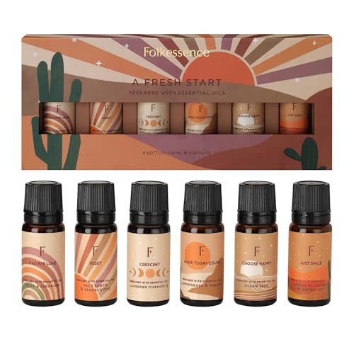 Folkulture Fragrance Oils for Diffuser, Set of 6 Essential Oils Set for Diffusers for Home, Diffuser Oil Scents - Lavender Palo Santo Rose Geranium Lemongrass Ocean Salt Lotus Gift Box