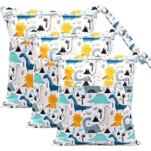 Wet Dry Bag for Cloth Diapers, 2PCS Waterproof Reusable Wet Bag with Zippered Pockets, Washable, Reusable for Travel, Beach, Pool, Stroller, Diapers, Dirty Gym Clothes, Swimsuits, 14x12In & 12x11In