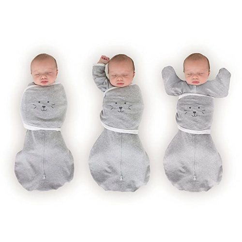 SwaddleDesigns 6-Way Omni Swaddle Sack, Arms Up Swaddle for Newborn, More Options to Calm Startle Reflex, Improves Sleep, Small, 0-3 Month, 6-14 lbs, Gray, Animal Face