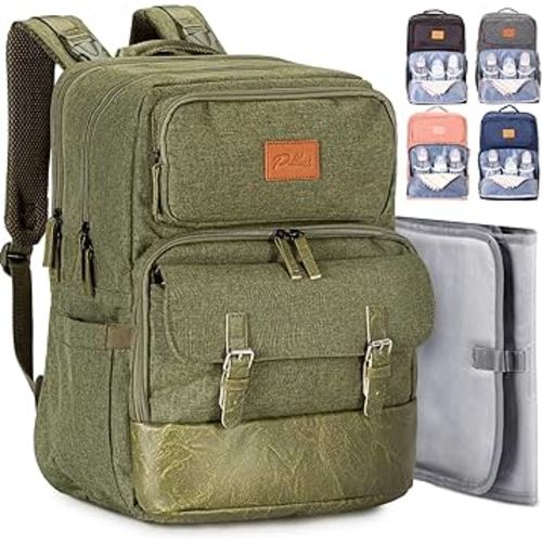 PILLANI Baby Diaper Bag Backpack - Baby Bag for Boys & Girls, Diaper Backpack - Large Travel Diaper Bags w/Changing Pad - Baby Registry Search & Shower Gifts, Newborn Essentials & Items for Mom,Green