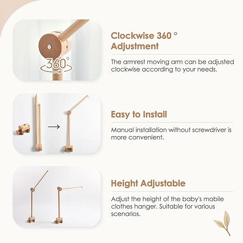 HI BABY MONMENT Crib Mobile Arm - Rotating Baby Mobile Hanger, Natural Beech Wood, Mobile Stand for Crib Nursery Decor, Perfect for Baby Girl or Boy