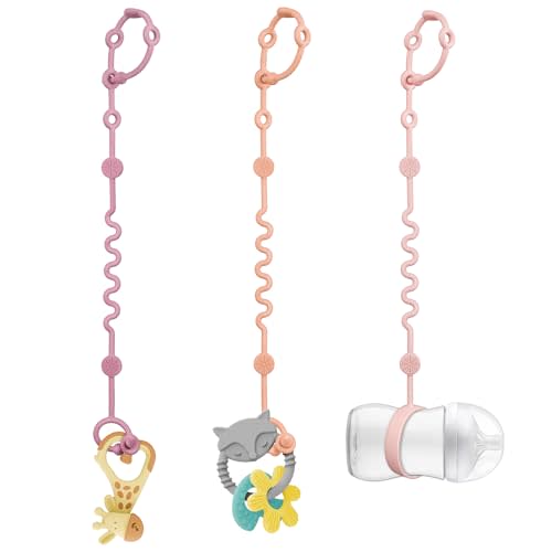 LittleHugs Toy Straps for Baby, Adjustable Toy Holder for Stroller Accessories, Silicone Baby Tether Pacifier Clip, No Throw Baby Travel Essential Leash for High Chair, Car Seat (Gril-3 Pack)
