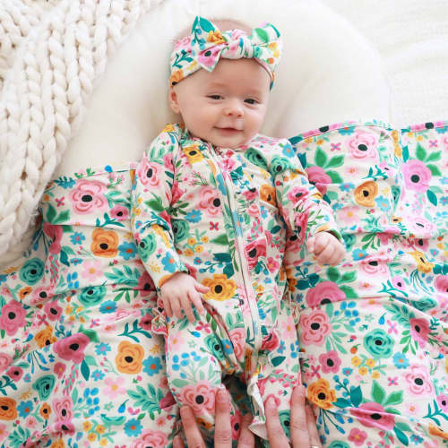 Pretty Poppies Ruffle Zipper Footie