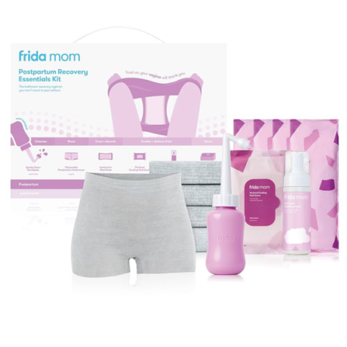 Frida Mom Postpartum Recovery Essentials Kit, Includes Disposable Underwear, Instant Ice Maxi Pads, Perineal Healing Foam, Perineal Healing Pad Liners and Upside Down Peri Bottle (11pc Gift Set)