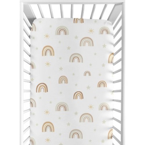Sweet Jojo Designs Gender Neutral Baby Fitted Crib Sheet Neutral Boho Rainbow Taupe Yellow and Beige