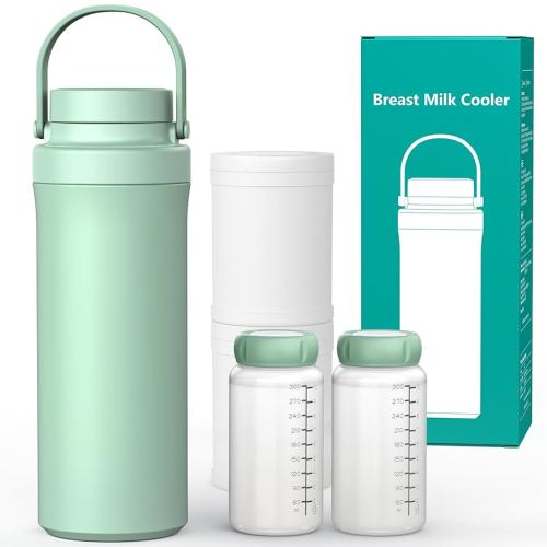 Xaproo 22oz Portable Breast Milk Cooler, 360° Cooling Technology for 24 Hours, Larger Capacity Travel Breastmilk Chiller with 2pcs Baby Bottles, Breast Milk Cooler Bottle for Baby, BPA-Free