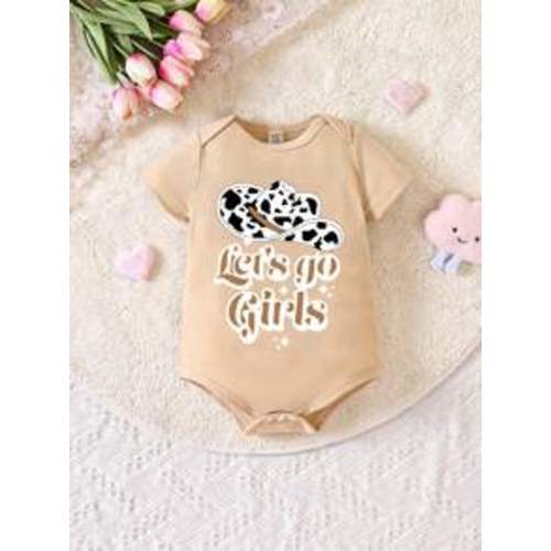 Western Cowboy Style Letter Print Basic Casual Short Sleeve Bodysuit For Baby Girls | SHEIN USA