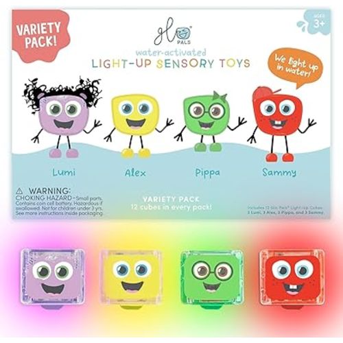 Glo Pals Water-Activated Light-Up Cubes for Sensory Play – 12 Pack