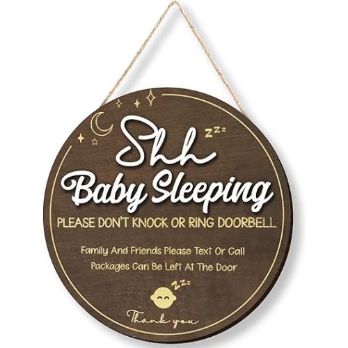 Shhh Baby Sleeping Sign for Front Door - Please Do Not Knock Or Ring Doorbell Sign, Baby Sleeping Door Sign, No Knocking Door Sign, No Soliciting Do Not Knock Sign