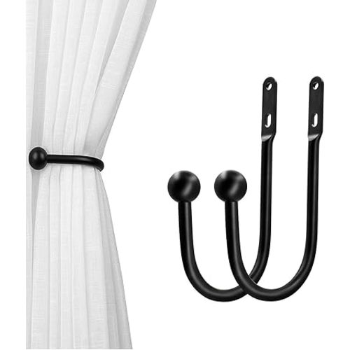 VRSS Wall Mount Curtain Tiebacks Drapery Holdbacks Curtain Holdback Hooks Simple Style (2pcs Black)
