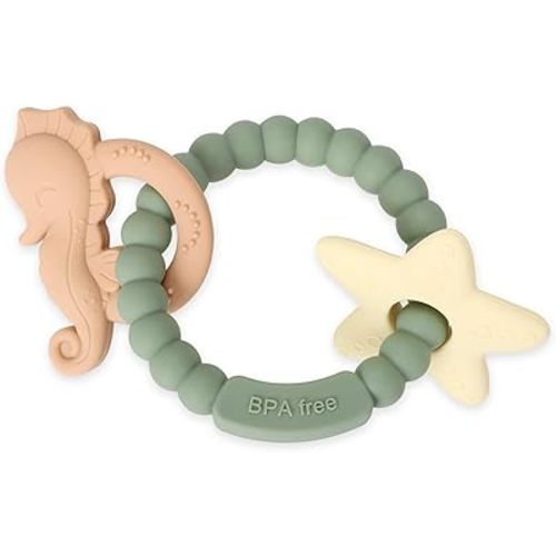 Socub Silicone Baby Teething Toy, Food Grade Silicone Teether Ring for 3-6 12 18 Months Babies Boys & Girls(Sage Ring)