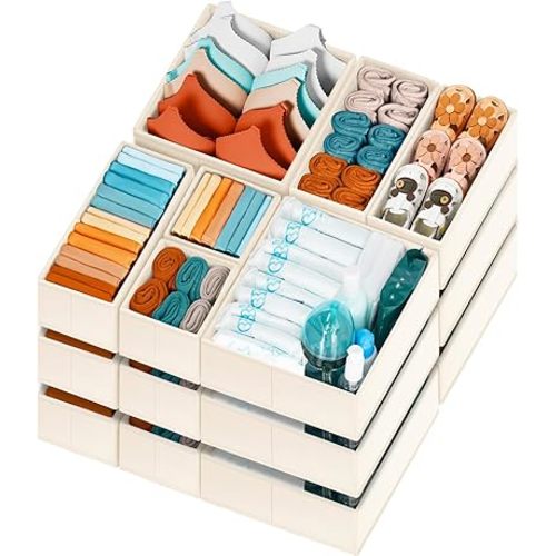 Criusia Drawer Organizer Clothes, 20 Pack Dresser Organizer Bins for Nursery Bedroom, Closet Organization and Storage Dividers for Clothing, Baby Clothes, Underwears, Socks (Beige)