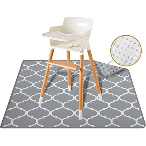 54" XL Splat Mat for Under High Chair- Creative Design for Art Floor Cover, Food Spills for Baby or Toddler. Non Slip, Waterproof, Machine Washable, Durable, Reusable (Lattice)