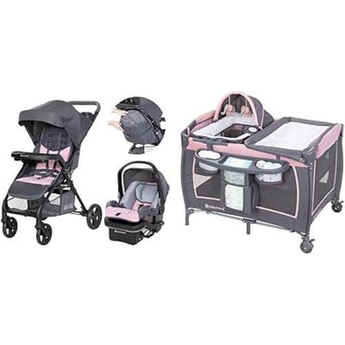 Baby Trend Passport Cargo Travel System, Pink Bamboo with Lil' Snooze Deluxe III Bassinet