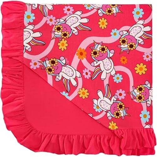 Premium Baby Blanket for Girls, Stretchy Quilt, Soft Crib Bedding for Newborn Baby and Toddler, Ruffle Nursery Blanket for Kids, Viscose Made from Bamboo 50''x50'' Pink Unicorn