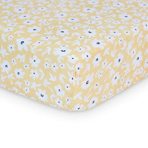Lulujo Muslin Crib Sheets - Fitted Crib Mattress Sheets for Boys and Girls - 28"x 52", 1 Pack (Yellow Wildflower)