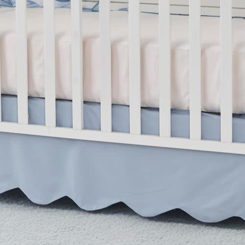 Brandream Scallop Edge Cotton Crib Skirt, Gender Neutral Crib Skirt Toddler Bedskirt Farmhouse Chic Nursery Crib Bed Skirt, Boho Bohemian Solid Mist Blue