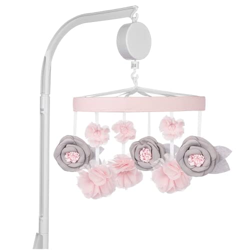 Sammy & Lou Pink Floral Baby Crib Mobile with Music, Crib Mobile Arm Fits Standard Crib Rail