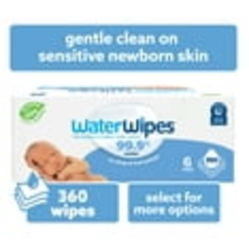 WaterWipes Original 99.9% Water Based Baby Wipes, Unscented, 6 Resealable Packs (360 Wipes)