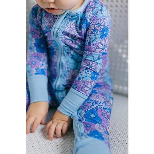 Purple and Blue Floral Bamboo Romper I Poppy Kids Co