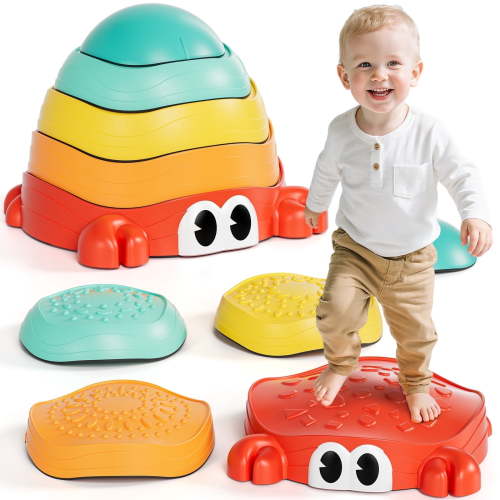 Stepping Stones for Kids, Upgraded Support Bones Toddler Stepping Stones, Crab Shape, 5 Pcs Non-Slip Balance Stepping Stones, Up to 220 lbs, Coordination Skills Sensory Toys for Ages 2 3 4 5 6+