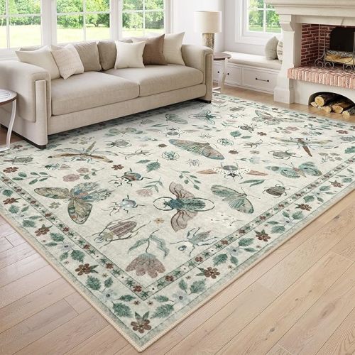 Lahome Insect Print Washable Area Rug 5x7