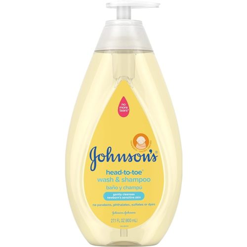 Johnson's Head-to-Toe Gentle Tear-Free Baby & Newborn Wash & Shampoo, Sulfate-, Paraben- Phthalate- & Dye-Free, Hypoallergenic Wash for Sensitive Skin & Hair, 27.1 fl. Oz