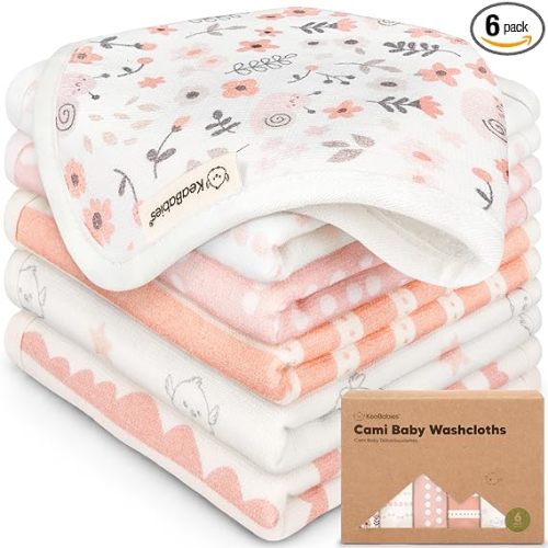 6-Pack Cotton Baby Washcloths for Newborn - Organic Cotton Muslin Soft Wash Cloths for Babies, Infant, Kids,Toddler Towels for Boy,Girl,Super Absorbent Face Cloths,Scratch-free Baby Rags (Sweet Charm)