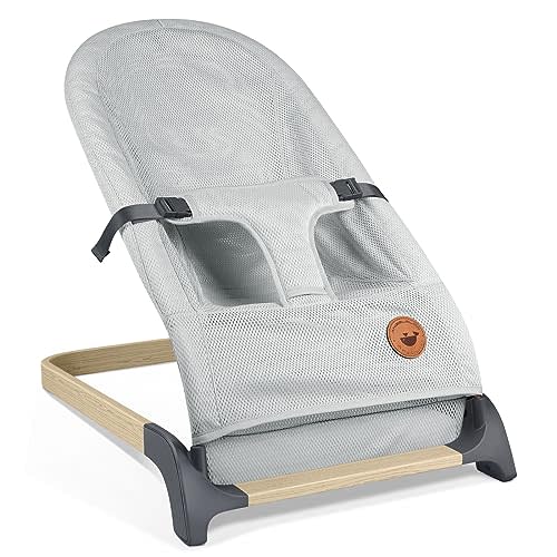 ANGELBLISS Baby Bouncer, Portable Bouncer Seat for Babies, Infants Bouncy Seat with Mesh Fabric, Natural Vibrations (Silver)