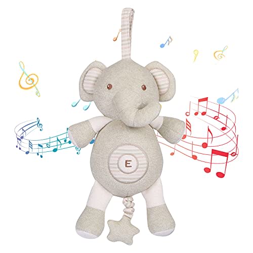 COTTONEBEBE Organic Baby Toys, Stuffed Animal Toy with Lullaby Music for Infant Babies 0 3 6 12 to 36 Months Boy & Girl,Ideal Gift for Newborn (Little Elephant, Cotton)