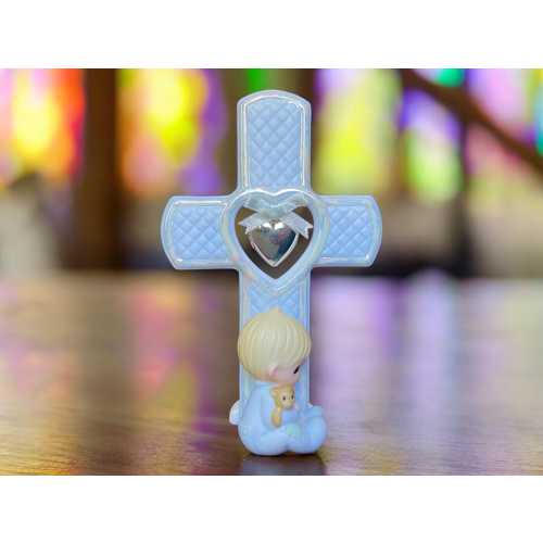 Precious Moments - Patched with Love Baby Boy Locket Cross - Vintage Figurine - Enesco - 106748 - 2002