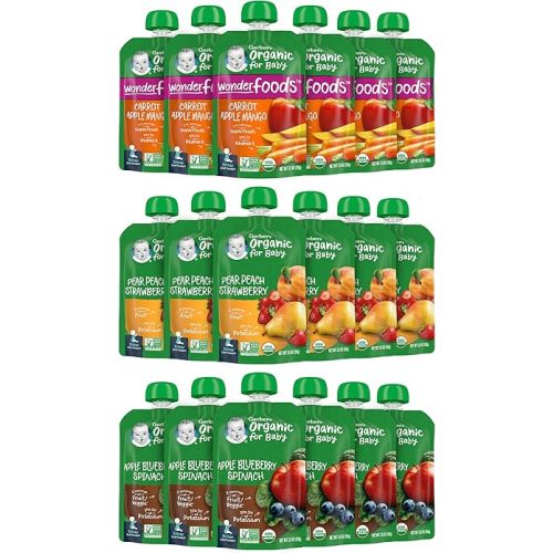 Gerber Organic Baby Food Pouches, 2nd Foods for Sitter, Fruit & Veggie Variety Pack, 3.5 Ounce (Set of 18)