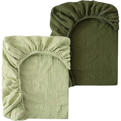 Muslin Crib Sheets 2 PCS,100% Cotton Soft & Breathable Fitted Sheets for Baby Girls & Boys,Standard Crib & Toddler Mattress (52"x28",Green)