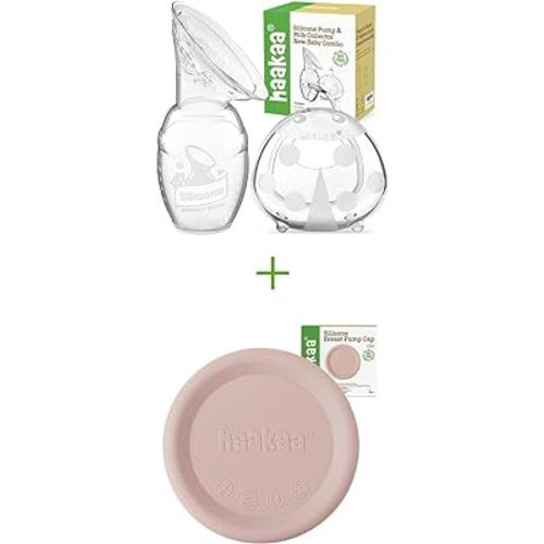 haakaa Manual Breast Pump 4oz/100ml and Ladybug Milk Collector 2.5oz/75ml and Silicone Cap (Blush) Combo