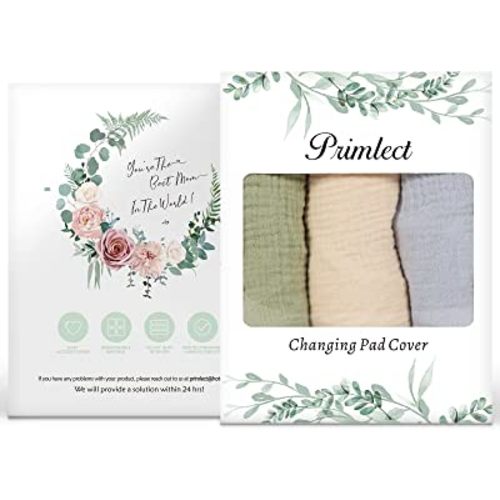 Muslin Changing Pad Cover Unisex, Solid Color Muslin Baby Changing Mats for Boys & Girls, 100% Cotton 3-Pack Breathable and Skin-Friendly Changing Table Covers, Large