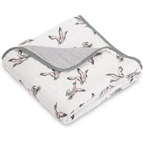 LollyBanks Muslin Baby Blanket 100% Organic Cotton, Muslin Quilt Lightweight, Toddler Blanket for Boys and Girls, 6 Layers Baby Blankets 47"x 47", Soft Nursery Receiving Blankets (Duck Print)