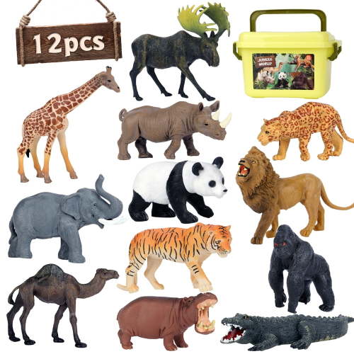 Safari Realistic Jumbo Wild Jungle Animals Figurines, 12 Piece Pack