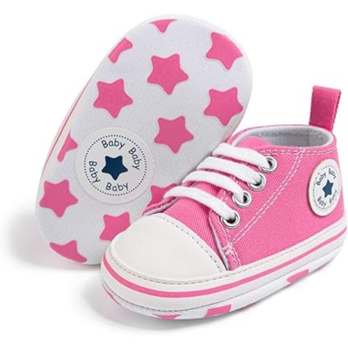 Meckior Baby Girls Boys Canvas Sneakers Soft Sole High-Top Ankle Infant First Walkers Crib Shoes