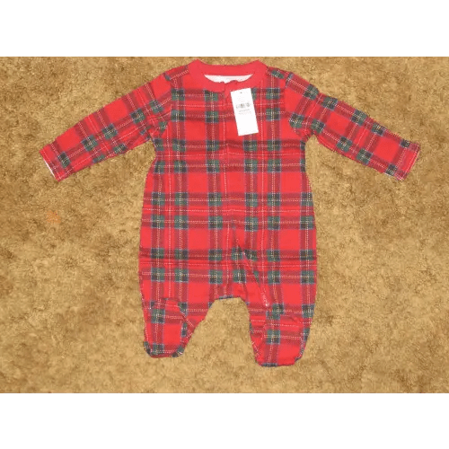 Unisex Old Navy NWT 1 pc red/green tartan footed sleep and play size Newborn