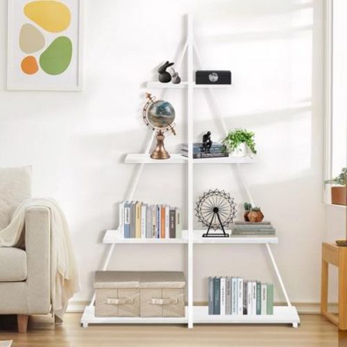 Garvee Bookcase, 4-Tier Ladder Bookshelf, A-Shaped Ladder Shelf Display, Ladder Shelf Storage Organizer for Living Room, Home Office