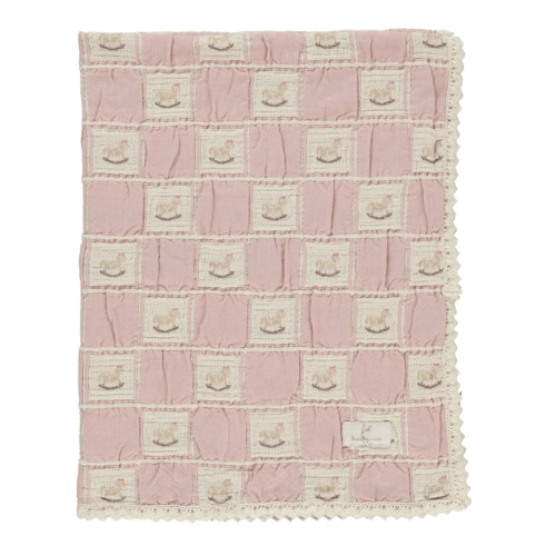 Blush Rocking Horse Patchwork Blanket – Cozy Baby Blanket