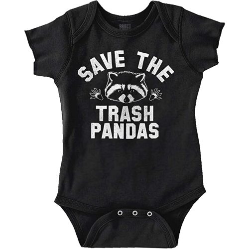 Brisco Brands Save Trash Pandas Funny Raccoon Pun Baby Romper Boys or Girls - Black