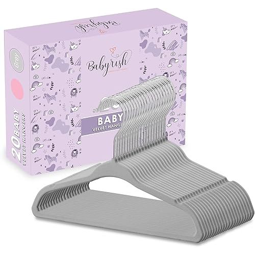 Baby Hangers for Closet - Cute Yet Sturdy Baby Clothes Hangers for Newborns, Toddlers and Kids - Space Saving, Non Slip Kids Hangers for Nursery - Pack of 20 Grey Velvet Hangers (20, Grey)