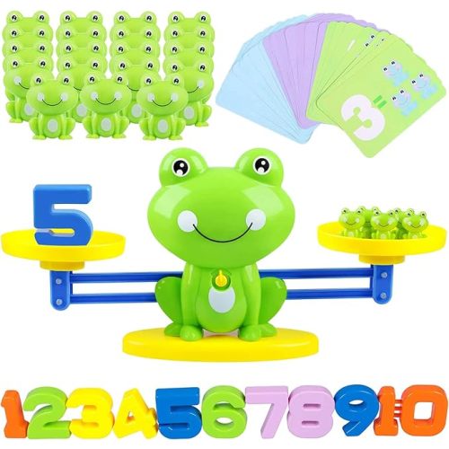 Learning Math Game, STEM Montessori Counting Toys with Frog Learning Card, Fun Children's Gift Learning Balance Skill Educational Number Toy for Kids Ages 3-5