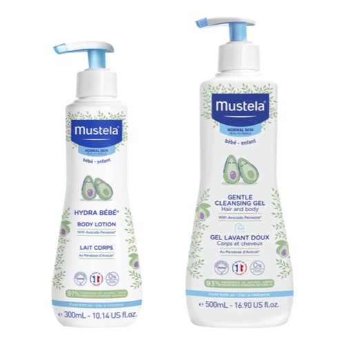 Mustela Baby Bath Time Gift Set - Baby Skin Care Essentials with Natural Avocado - Contains Hydra Bebe Body Lotion 10.14 fl. oz. & Gentle Cleansing Gel 16.9 fl. oz. - 2 Items Set